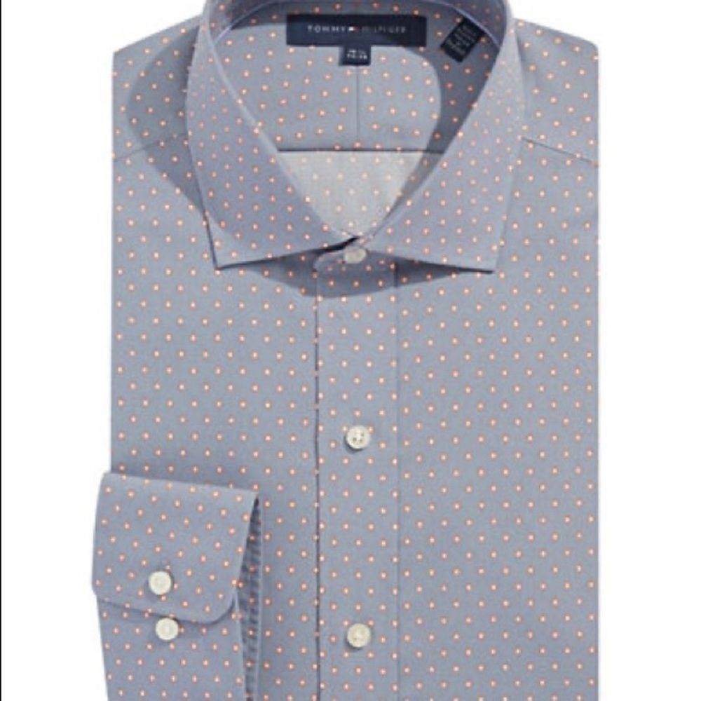 Tommy Hilfiger Diamond Print Cotton Dress Shirt-GREY-15.5-34/35
